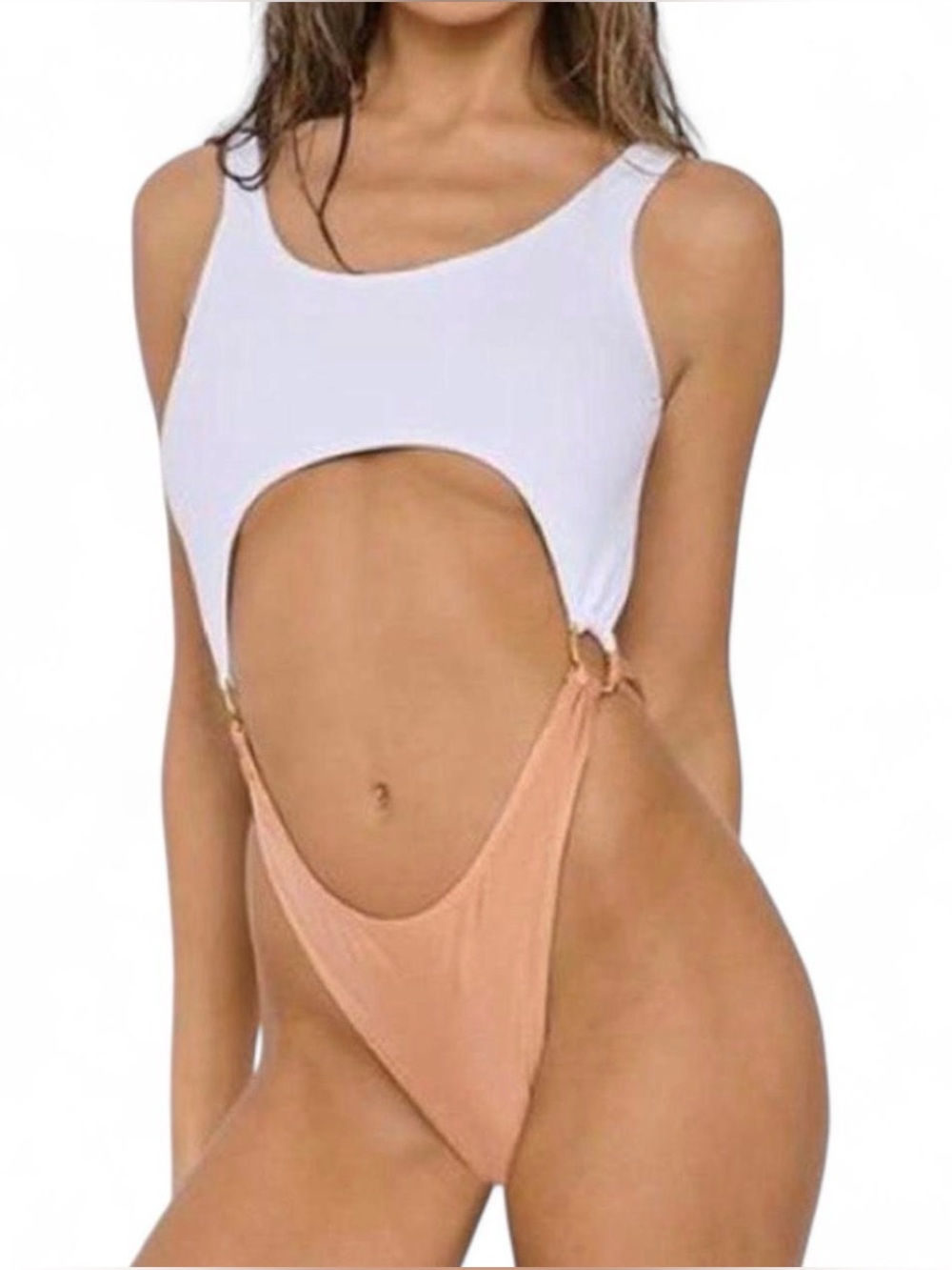 Blush/White One-Piece Swimsuit - Size 12. In used condition-lots of life left. - Picture 1 of 7